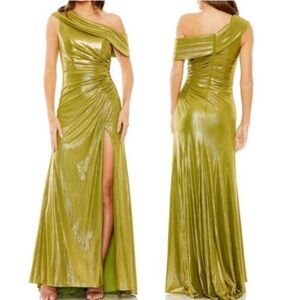 💚🍀NEW w/tag Ieena Mac Duggal Apple Green Metallic Sheath Evening Dress Size 8